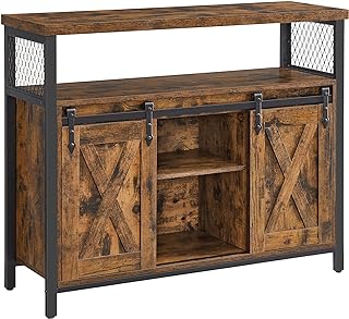 VASAGLE Buffet Cabinet, Storage Cabinet, Sideboard with 2 Sliding Barn Doors, Adjustable Shelves, 13 x 39.4 x 31.5 Inches, for Living Room, Rustic Brown and Ink Black ULSC092B01