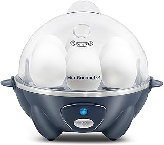 Elite Gourmet Easy Electric 7 Egg Capacity Soft, Medium, Hard-Boiled Cooker Poacher, Scrambled, Omelet Maker with Auto Shut-Off and Buzzer, BPA Free