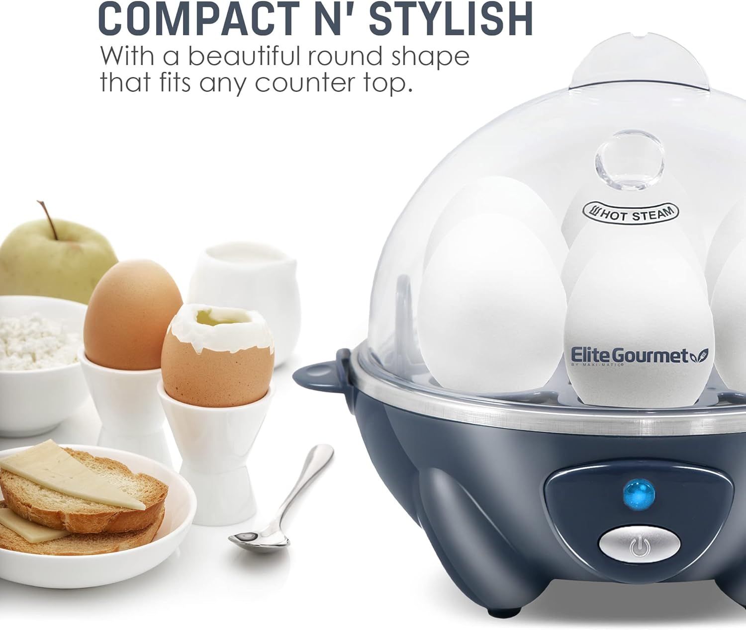 Elite Gourmet Easy Electric 7 Egg Capacity Soft, Medium, Hard-Boiled Cooker Poacher, Scrambled, Omelet Maker with Auto Shut-Off and Buzzer, BPA Free-3