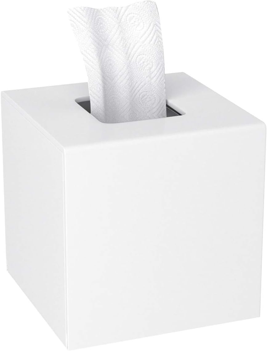 HIIMIEI Acrylic Tissue Box Cover 5.4x5.4x5.4'' Tissue Holder Napkin Dispenser for Home Office Restaurant-White-0