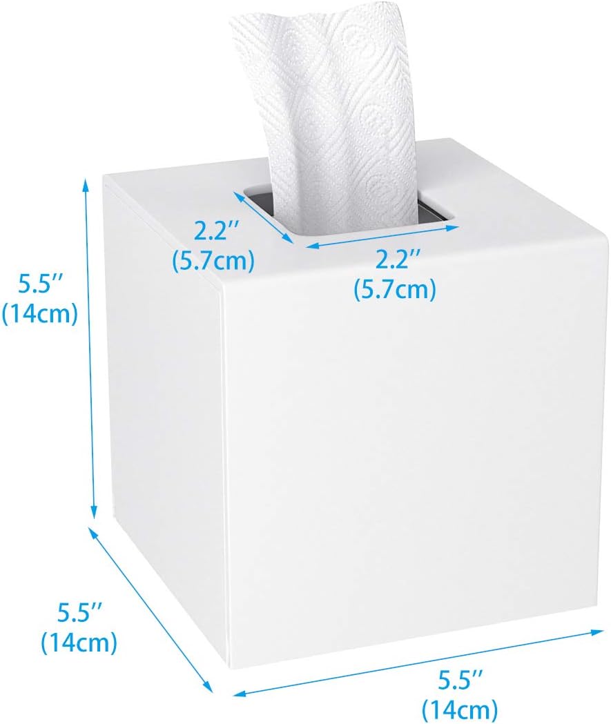 HIIMIEI Acrylic Tissue Box Cover 5.4x5.4x5.4'' Tissue Holder Napkin Dispenser for Home Office Restaurant-White-2