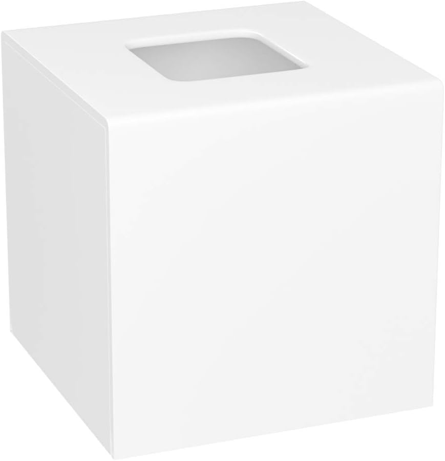 HIIMIEI Acrylic Tissue Box Cover 5.4x5.4x5.4'' Tissue Holder Napkin Dispenser for Home Office Restaurant-White-5