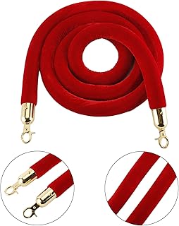 8 Feet Velvet Stanchion Rope, Stanchion Queue Barrier Rope Velvet Rope, Crowd Control Rope Barrier, with Mirror Polished Hooks (Red)