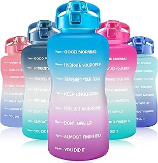 EYQ 128oz Leakproof Free Drinking Water Bottle with Motivational Time Marker, BPA Free for Fitness, Gym and Outdoor Sports (Green/Purple Gradient)