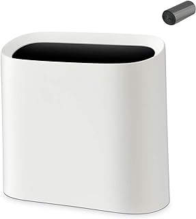 SUBEKYU 2.3 Gal Trash Can for Bathroom, Small Office Garbage Can for Kitchen, Slim Rectangular Waste Bin, Plastic, White