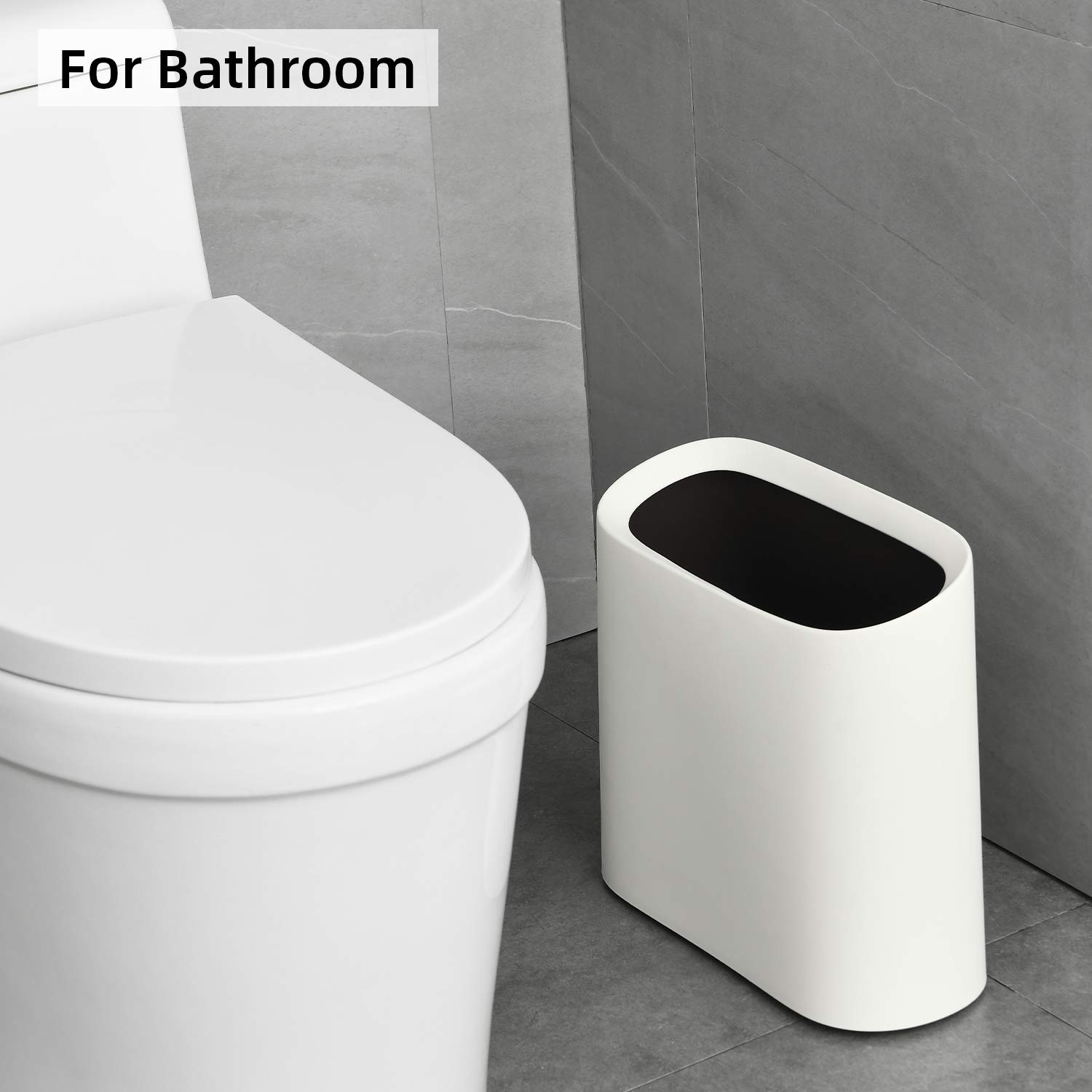 SUBEKYU 2.3 Gal Trash Can for Bathroom, Small Office Garbage Can for Kitchen, Slim Rectangular Waste Bin, Plastic, White-3