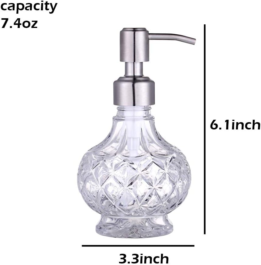 Soap Dispenser with Stainless Steel Pump, Clear Crystal Design, Vintage and Elegant, Refillable Liquid Hand Soap Dish Soap Dispensers for Bathroom Counter, Kitchen Sink (Style 1)-6