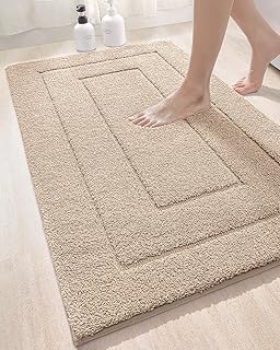 DEXI Bathroom Rug Mat, Extra Soft Absorbent Premium Bath Rug, Non-Slip Comfortable Bath Mat, Carpet for Tub, Shower, Bath Room, Machine Washable, 24"x43", Beige