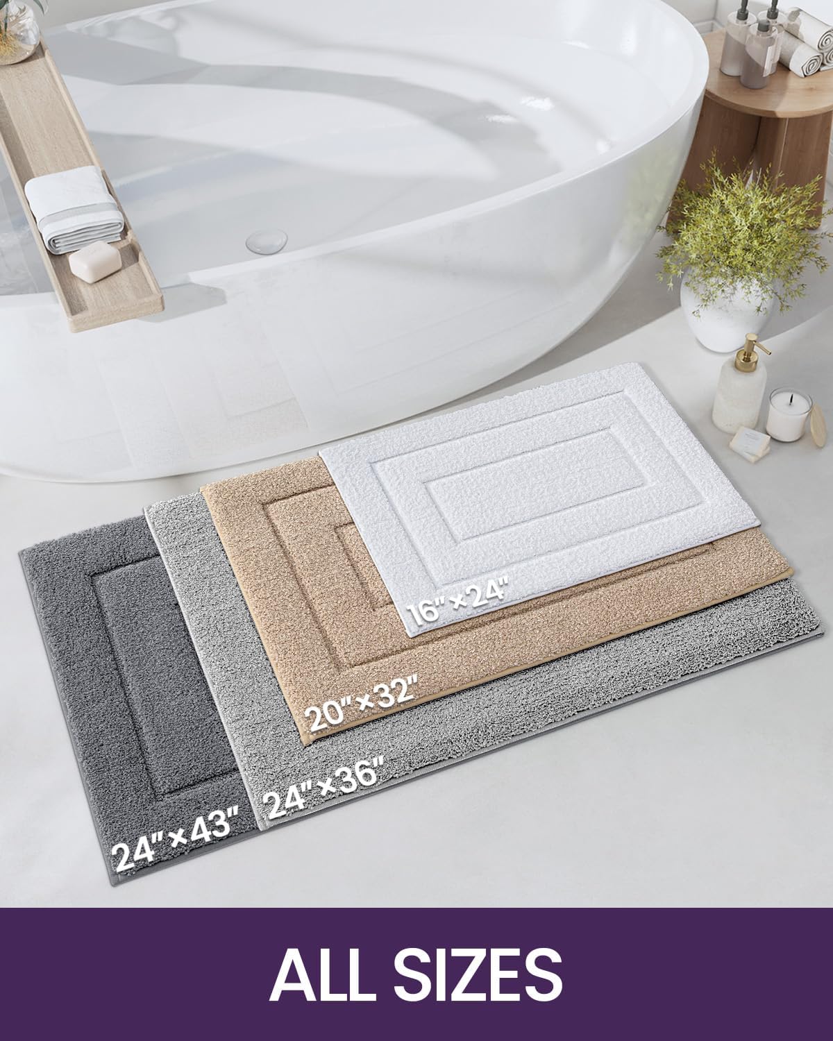 DEXI Bathroom Rug Mat, Extra Soft Absorbent Premium Bath Rug, Non-Slip Comfortable Bath Mat, Carpet for Tub, Shower, Bath Room, Machine Washable, 24"x43", Beige-1