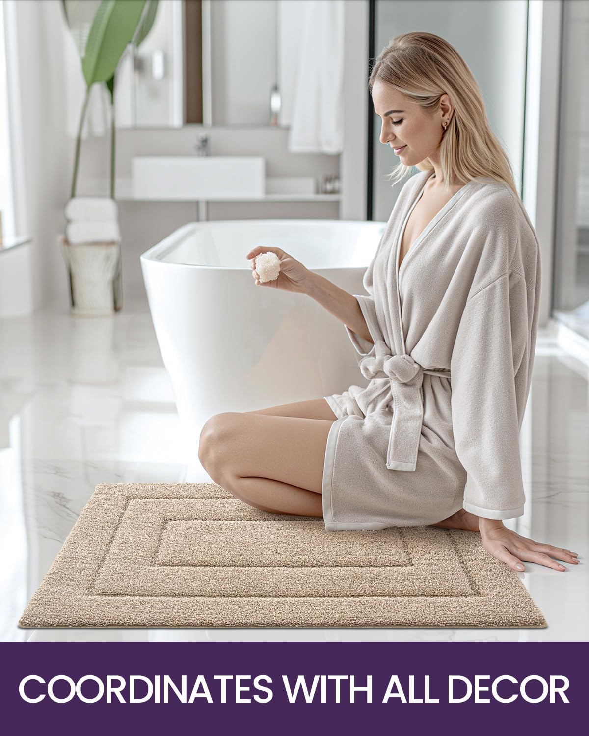 DEXI Bathroom Rug Mat, Extra Soft Absorbent Premium Bath Rug, Non-Slip Comfortable Bath Mat, Carpet for Tub, Shower, Bath Room, Machine Washable, 24"x43", Beige-6