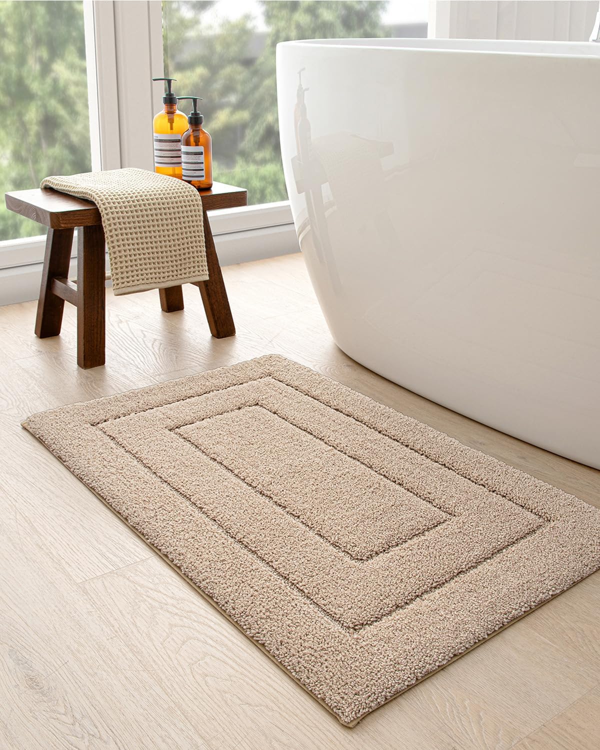 DEXI Bathroom Rug Mat, Extra Soft Absorbent Premium Bath Rug, Non-Slip Comfortable Bath Mat, Carpet for Tub, Shower, Bath Room, Machine Washable, 24"x43", Beige-7