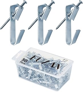 Picture Hangers (50 Pcs-50lbs), FUZANWJ Heavy Duty Picture Hooks with Nails Professional Picture Hanging Kit on Wooden/Drywall for Canvas, Office Pictures, Clock, House Decoration