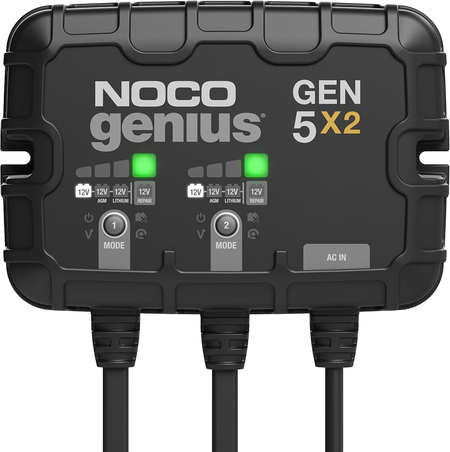 NOCO Genius GEN5X2, 2-Bank, 10A (5A/Bank) Smart Marine Battery Charger, 12V Waterproof Onboard Boat Charger, Battery Maintainer and Desulfator for AGM, Lithium (LiFePO4) and Deep-Cycle Batteries-0