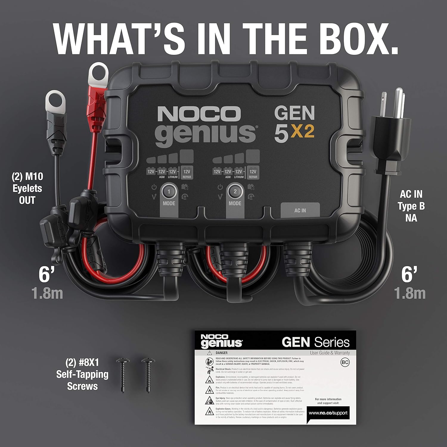 NOCO Genius GEN5X2, 2-Bank, 10A (5A/Bank) Smart Marine Battery Charger, 12V Waterproof Onboard Boat Charger, Battery Maintainer and Desulfator for AGM, Lithium (LiFePO4) and Deep-Cycle Batteries-6