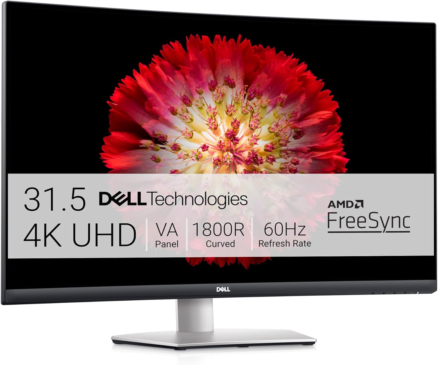 Dell S3221QS 32 Inch Curved 4K UHD (3840 x 2160), VA Ultra-Thin Bezel Monitor, 60Hz, 4MS Response Time, 90% DCI-P3, 99% sRGB, AMD FreeSync, HDMI, DisplayPort, Built in Speakers, VESA Certified, Silver-0