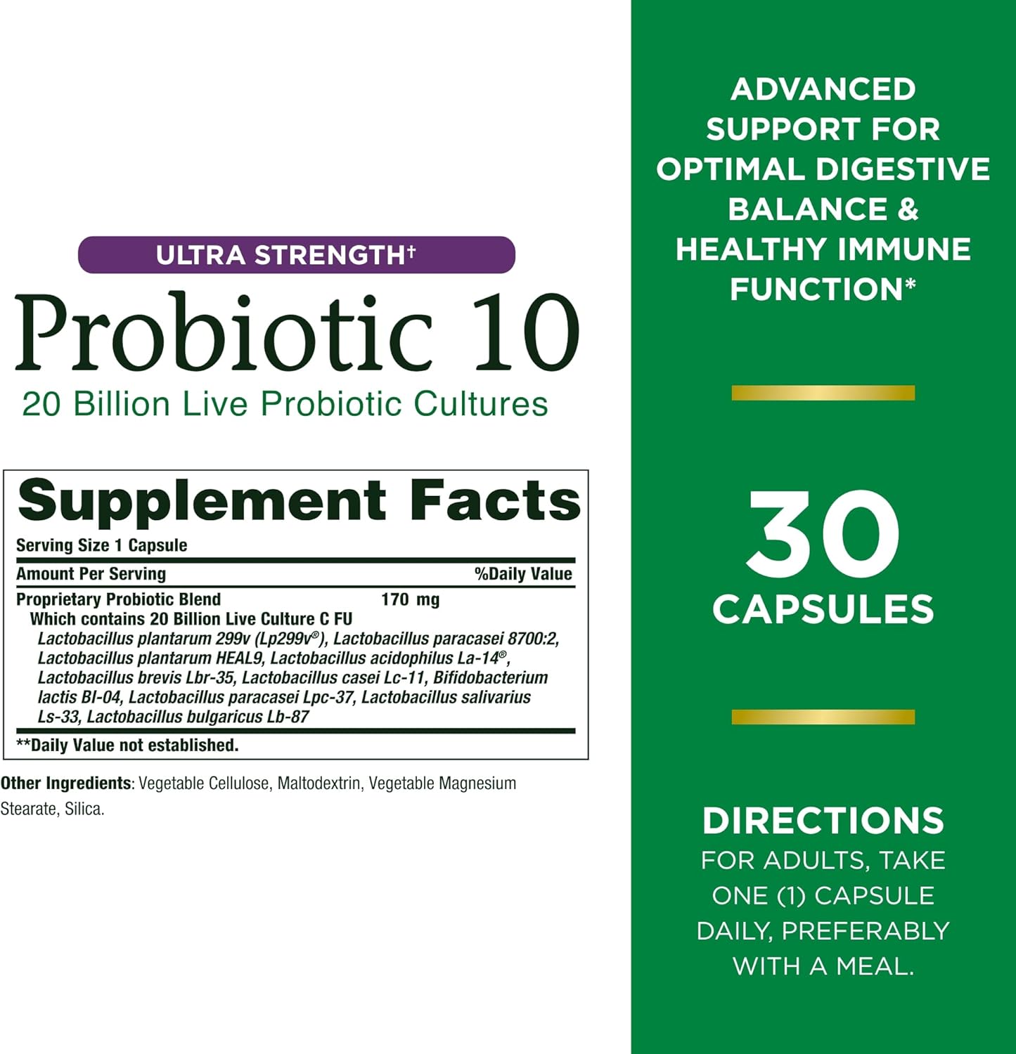 Nature’s Bounty Probiotic 10, Ultra Strength Daily Probiotic Supplement, Support for Digestive, Immune and Upper Respiratory Health, 1 Pack, 30 Capsules-1