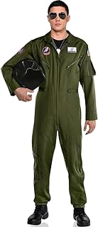 Party City Maverick Flight Suit Costume for Men - Top Gun Costume Includes Polyknit Jumpsuit & Name Badges - Costumes for Halloween, Birthday Parties & Themed Events