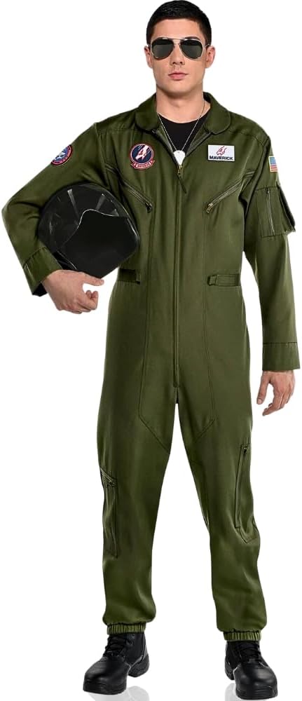 Party City Maverick Flight Suit Costume for Men - Top Gun Costume Includes Polyknit Jumpsuit & Name Badges - Costumes for Halloween, Birthday Parties & Themed Events-0