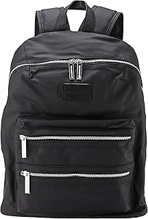 The Honest Company Coated Canvas City Backpack | Diaper Bag with Changing Pad | Black Coated Canvas with Silver Hardware | PVC-Free Lining | 16 x 5 x 18