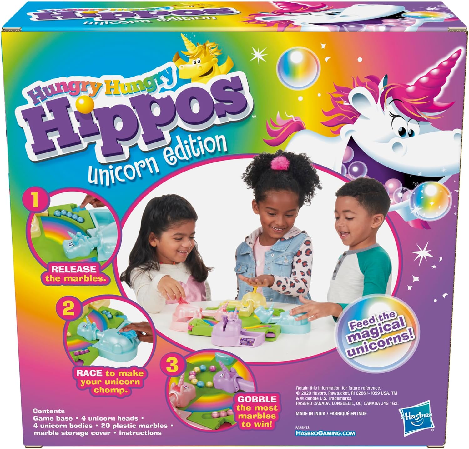 Hasbro Gaming Hungry Hippos Unicorn Edition Pre-School Board Game for Kids Ages 4 and Up; 2-4 Players-2