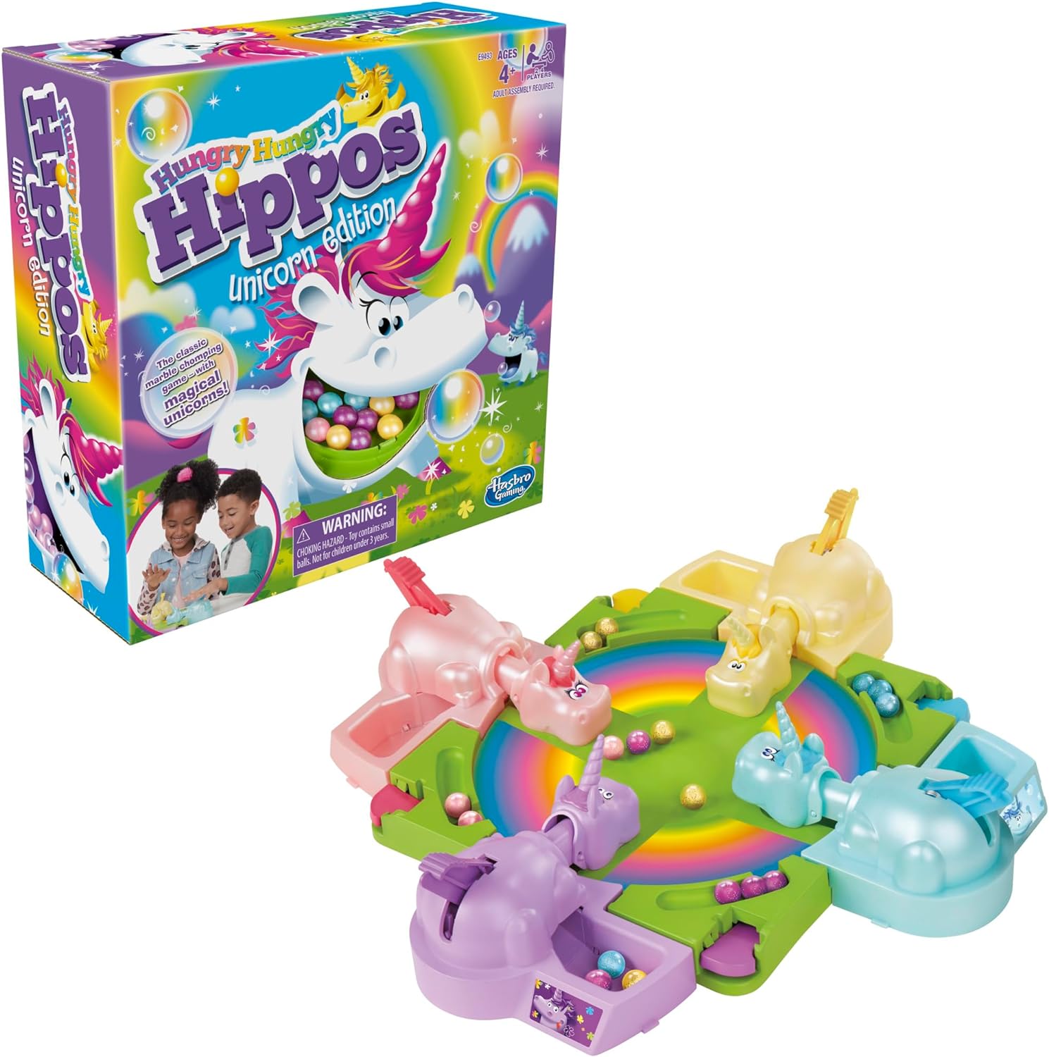 Hasbro Gaming Hungry Hippos Unicorn Edition Pre-School Board Game for Kids Ages 4 and Up; 2-4 Players-3