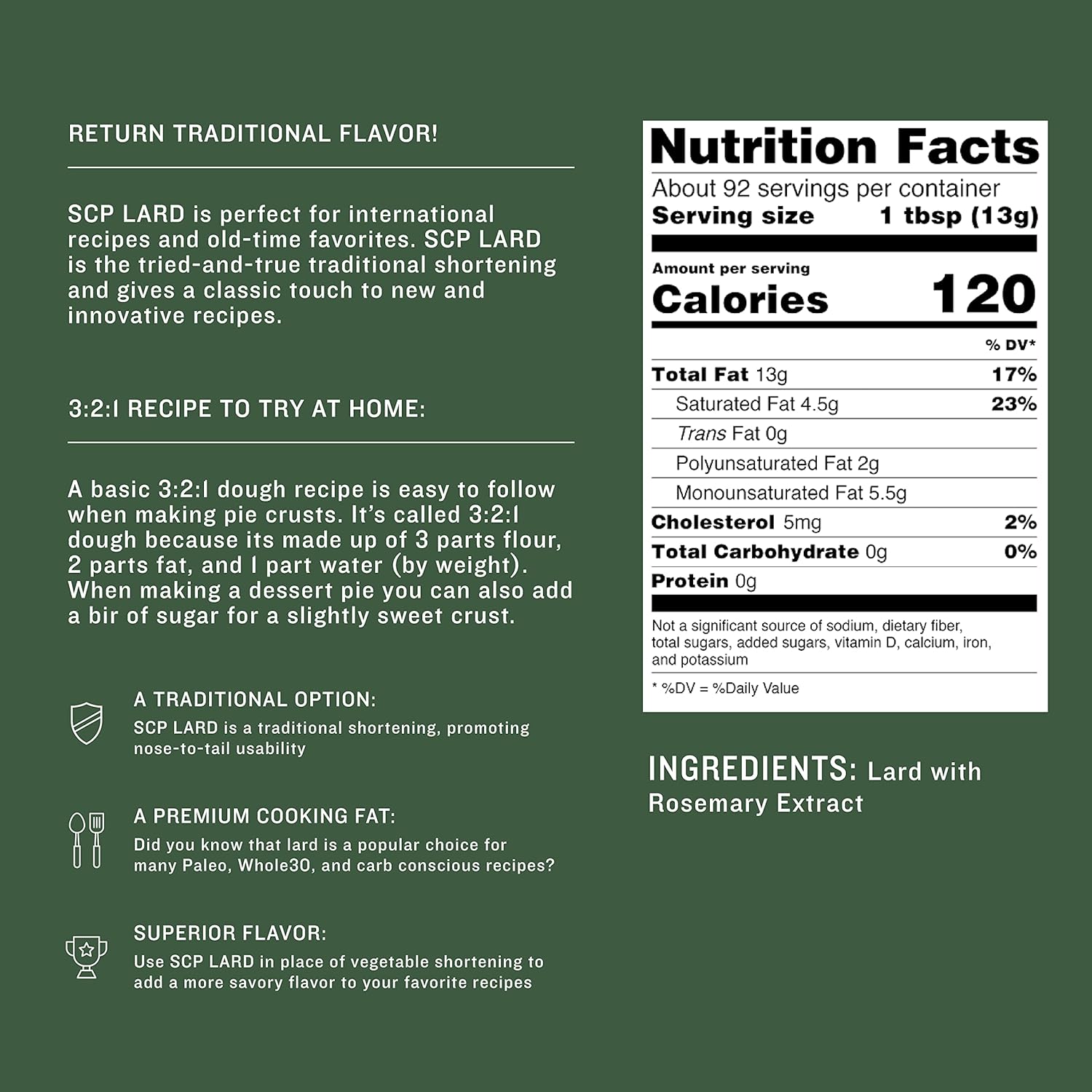 South Chicago Packing Traditonal LARD Shortening, 42 Ounces, Specialty Baking Shortening and Cooking Fat-1