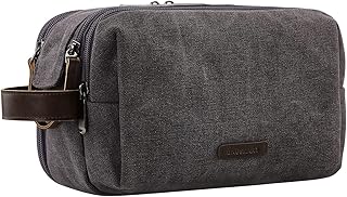 BAGSMART Toiletry Bag for Men, Canvas Travel Toiletry Organizer Dopp Kit Water-resistant Shaving Bag for Toiletries Accessories,Grey-Medium