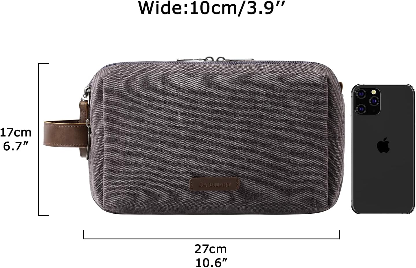 BAGSMART Toiletry Bag for Men, Canvas Travel Toiletry Organizer Dopp Kit Water-resistant Shaving Bag for Toiletries Accessories,Grey-Medium-5