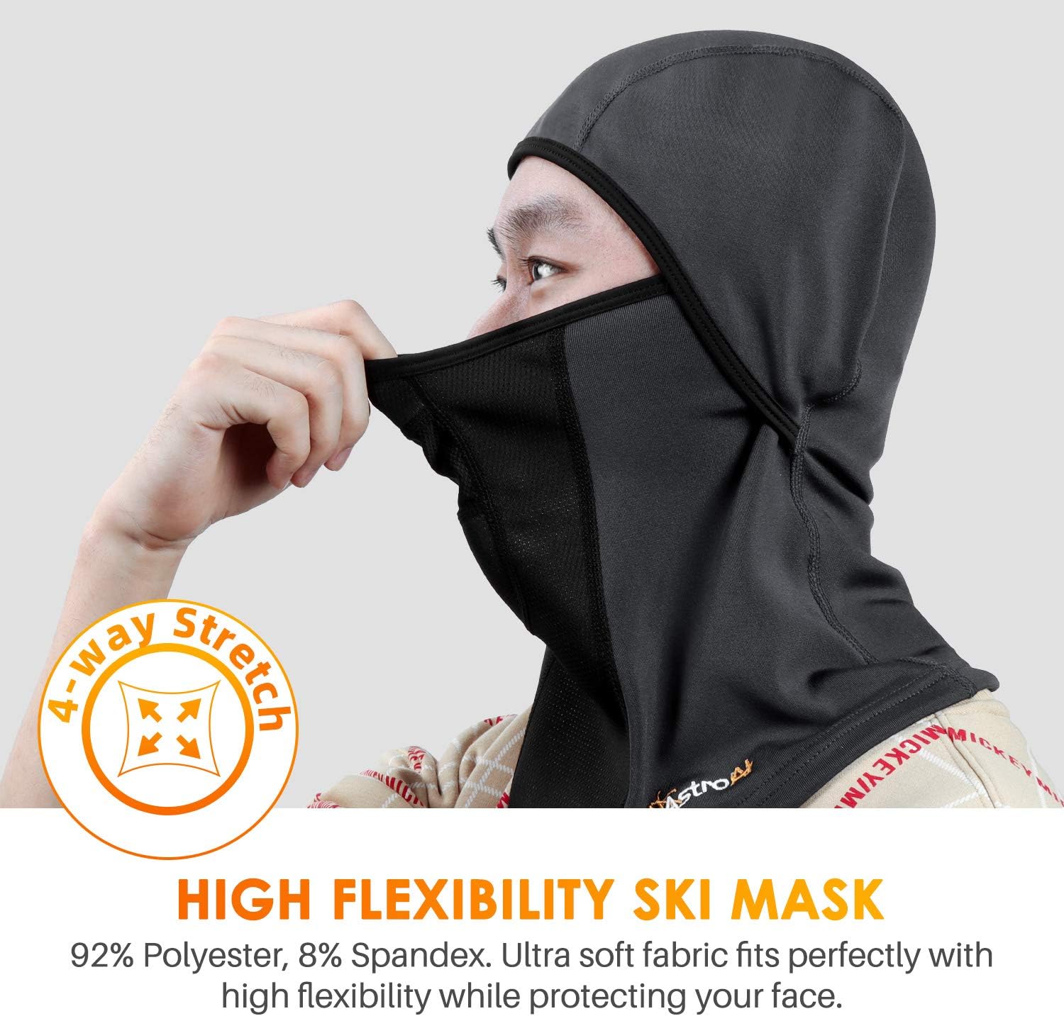 AstroAI Ski Mask Windproof Balaclava for Cold Weather, Winter Face Mask Breathable Stretchable for Skiing, Snowboarding, Gray-1