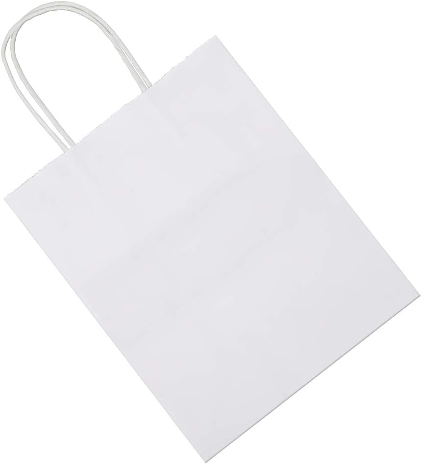 bagmad 50 Pack 8x4.75x10 inch Medium White Kraft Paper Bags with Handles Bulk, Gift Bags, Craft Grocery Shopping Retail Birthday Party Favors Wedding Sacks Restaurant Takeout, Business (50Pcs)-4