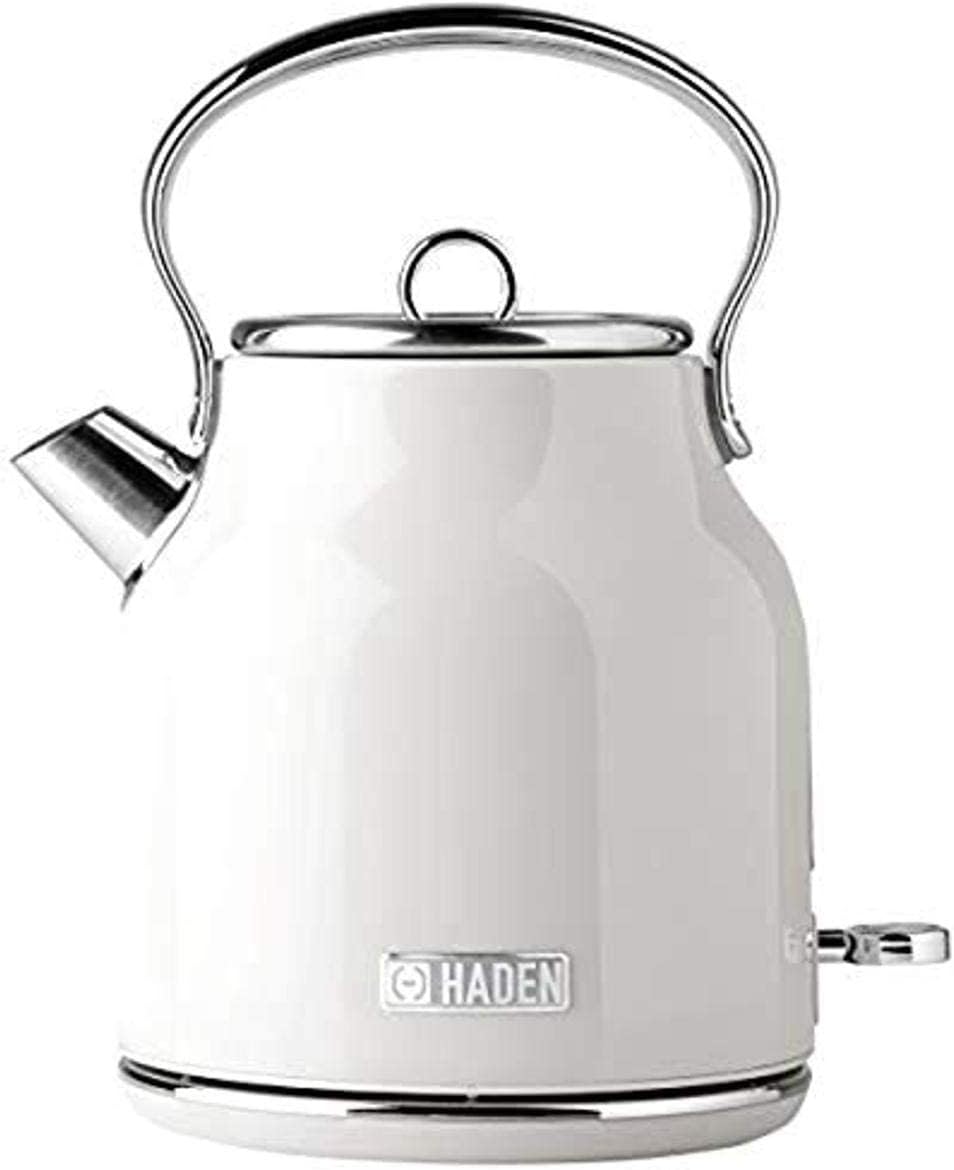 Haden Heritage 1.7 Liter Stainless Steel Electric Kettle, Hot Water Kettle with 360-Degree Base and Auto Shutoff, Ivory & Chrome-0