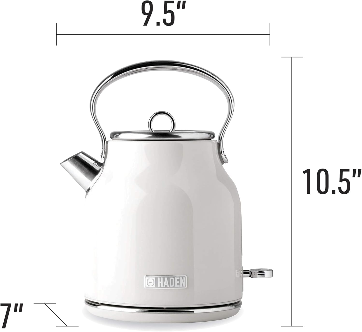 Haden Heritage 1.7 Liter Stainless Steel Electric Kettle, Hot Water Kettle with 360-Degree Base and Auto Shutoff, Ivory & Chrome-7