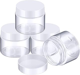 Patelai 4 Pieces Round Clear Wide-mouth Leak Proof Plastic Container Jars with Lids for Travel Storage Makeup Beauty Products Face Creams Oils Salves Ointments DIY Making or Others (White,2 Ounce)