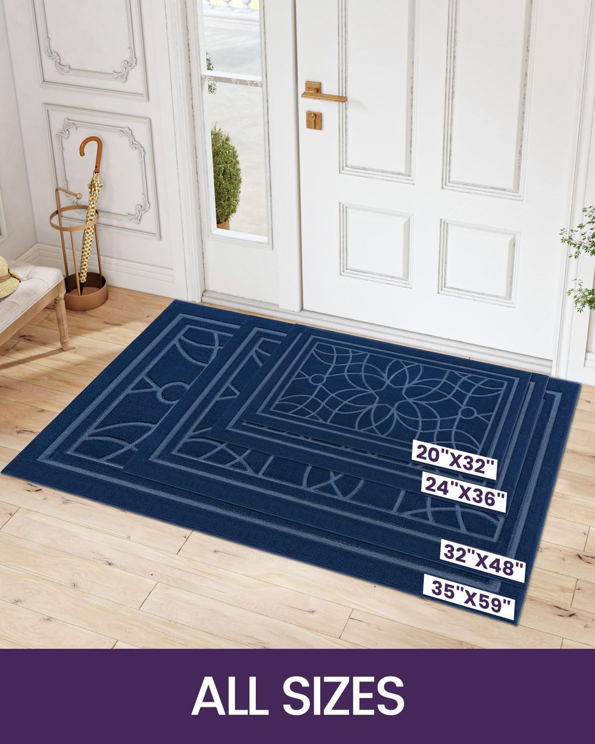 DEXI Front Door Mat for Home Entrance, 32"x48" Non-Slip Absorbent Floor Mats Low-Profile Washable Doormat for Entryway, Garage, Patio, Navy-1