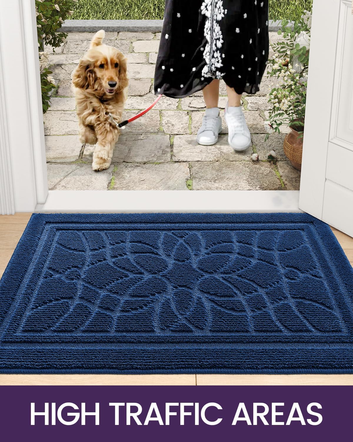 DEXI Front Door Mat for Home Entrance, 32"x48" Non-Slip Absorbent Floor Mats Low-Profile Washable Doormat for Entryway, Garage, Patio, Navy-6