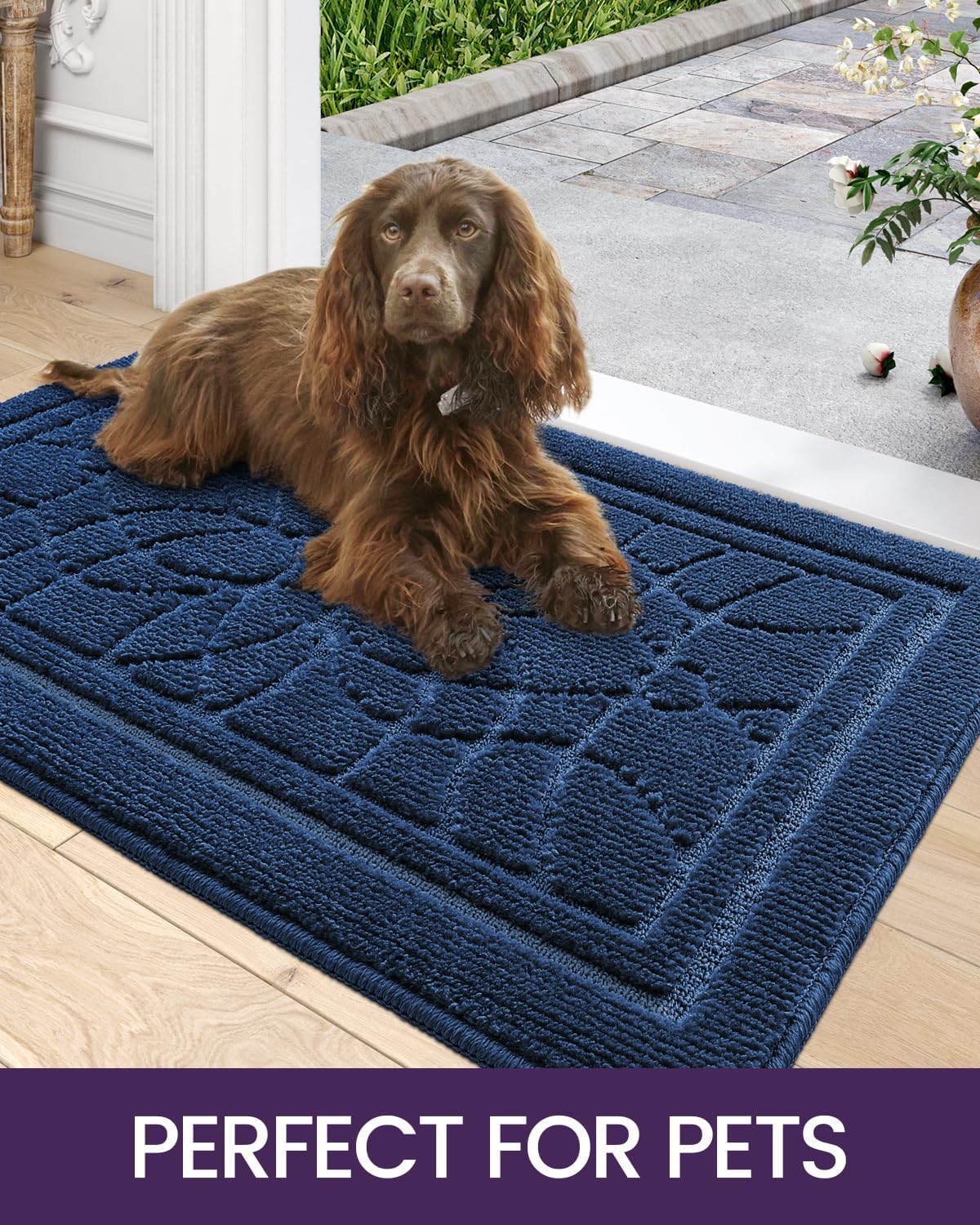 DEXI Front Door Mat for Home Entrance, 32"x48" Non-Slip Absorbent Floor Mats Low-Profile Washable Doormat for Entryway, Garage, Patio, Navy-7