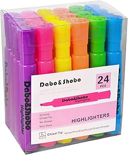 Dabo & Shobo Highlighters Set of 24,Colored Markers And Beautiful Combination Set Liquid Ink Fast Drying And Not Easy To Fade Are Suitable For Classroom, Office And Shop Short Style