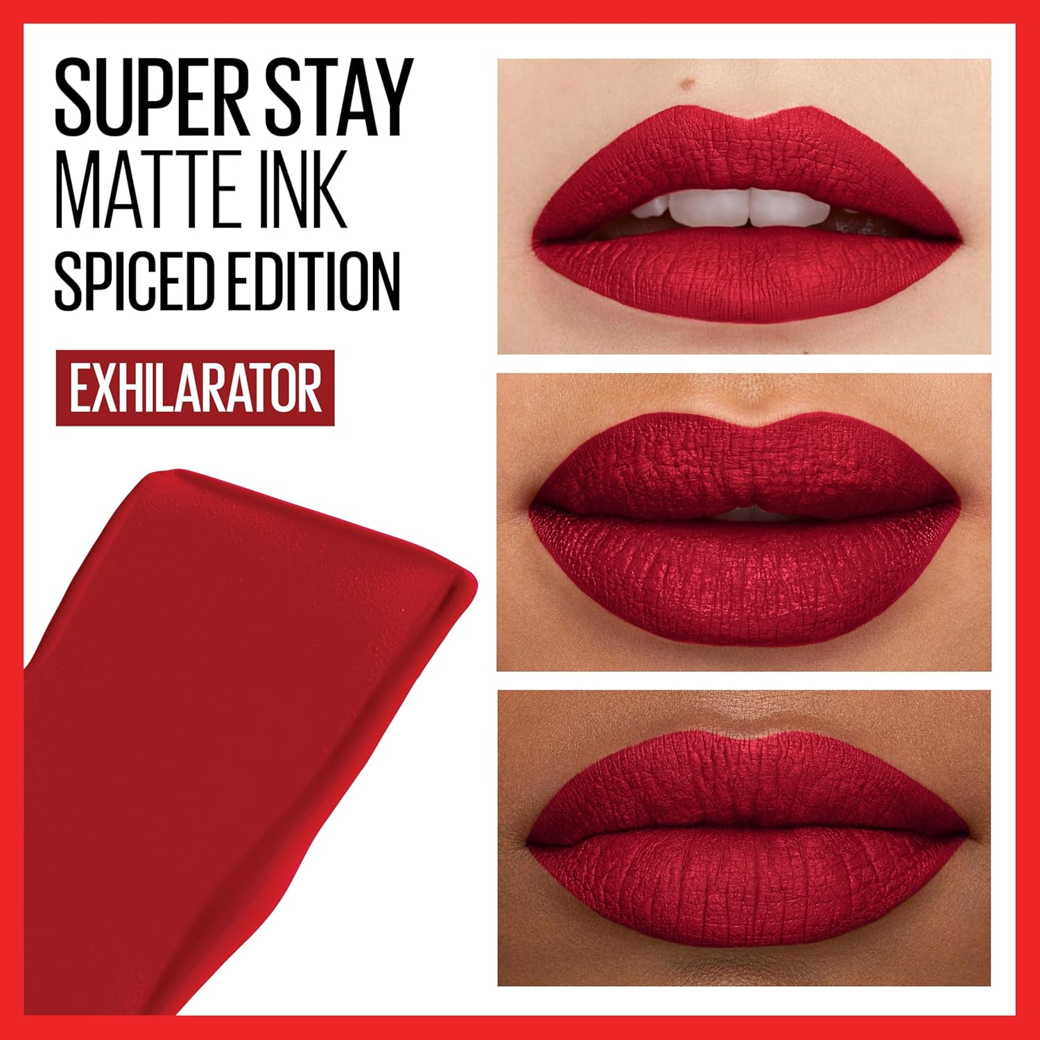 Maybelline Super Stay Matte Ink Liquid Lipstick Makeup, Long Lasting High Impact Color, Up to 16H Wear, Exhilarator, Ruby Red, 1 Count-1