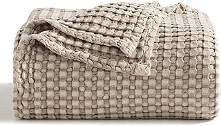 Bedsure Cooling Cotton Waffle Queen Size Blanket -Lightweight Breathable Summer Blanket of Rayon Derived from Bamboo for Hot Sleepers, Luxury Throws for Bed, Couch and Sofa, Taupe, 90x90 Inches