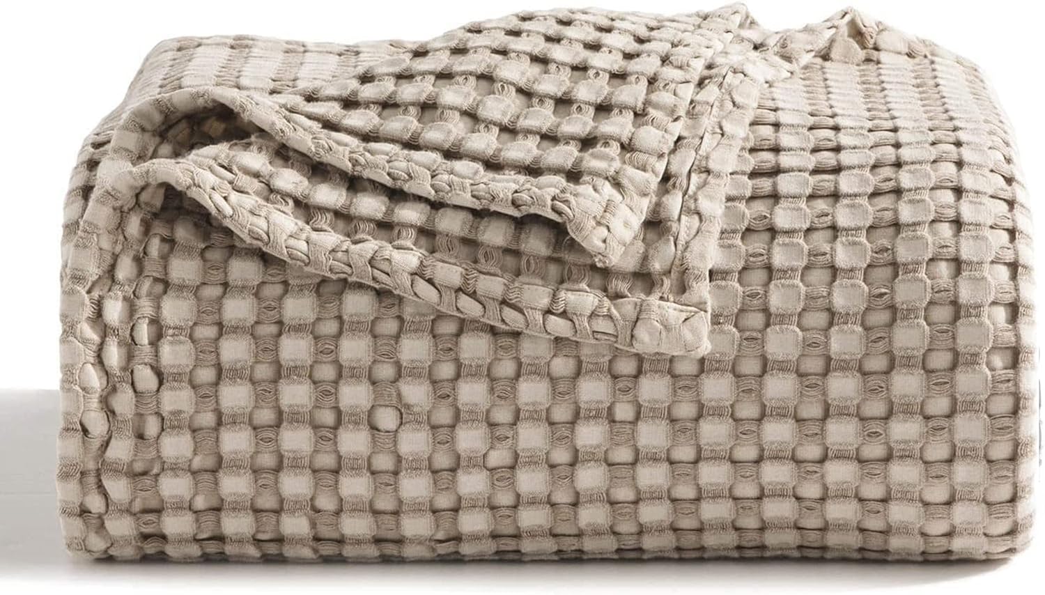 Bedsure Cooling Cotton Waffle Queen Size Blanket -Lightweight Breathable Summer Blanket of Rayon Derived from Bamboo for Hot Sleepers, Luxury Throws for Bed, Couch and Sofa, Taupe, 90x90 Inches-0