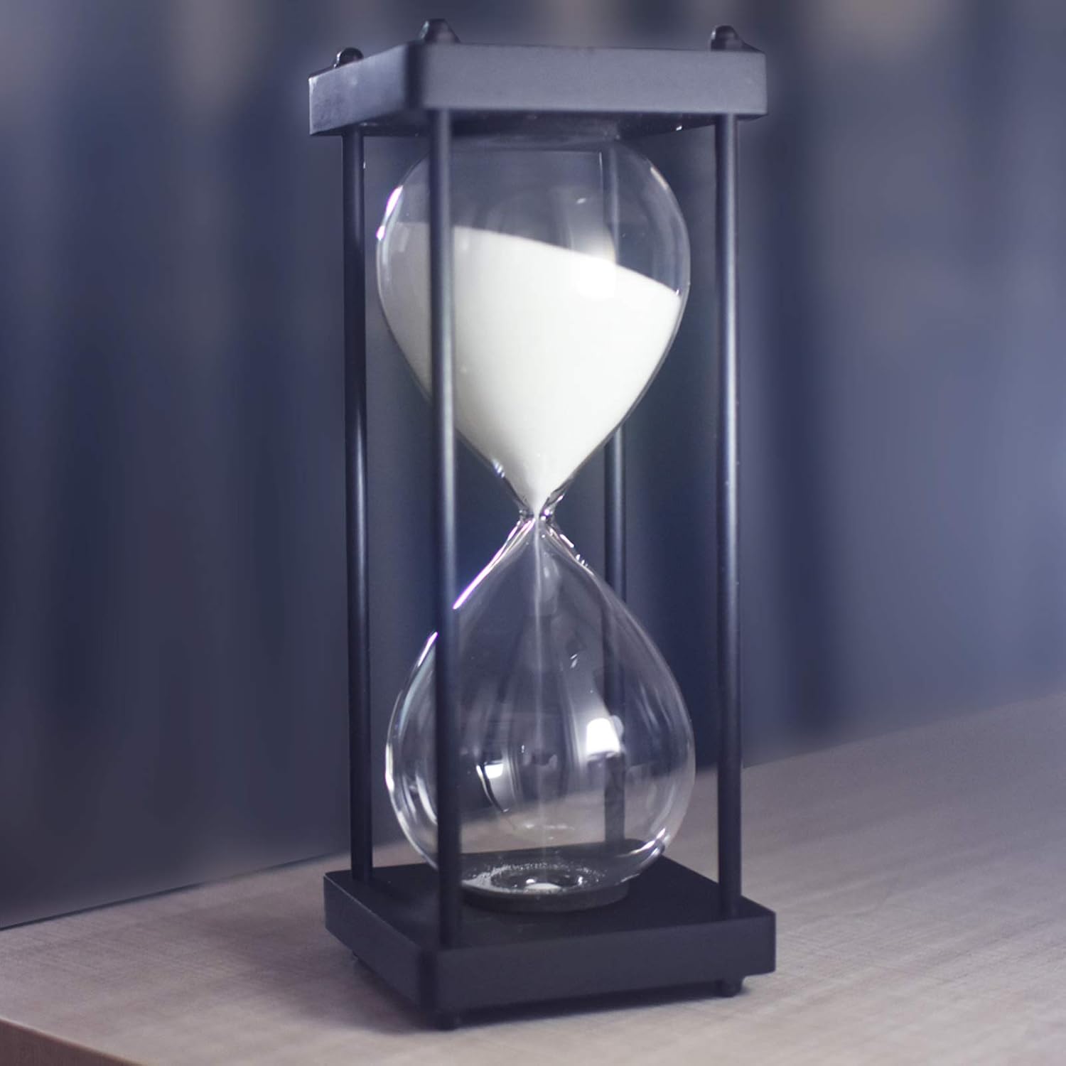 Hourglass Timer 60 Minute, Black Wooden Frame Decorative Sand Timer (White Sand, Large Size)-2