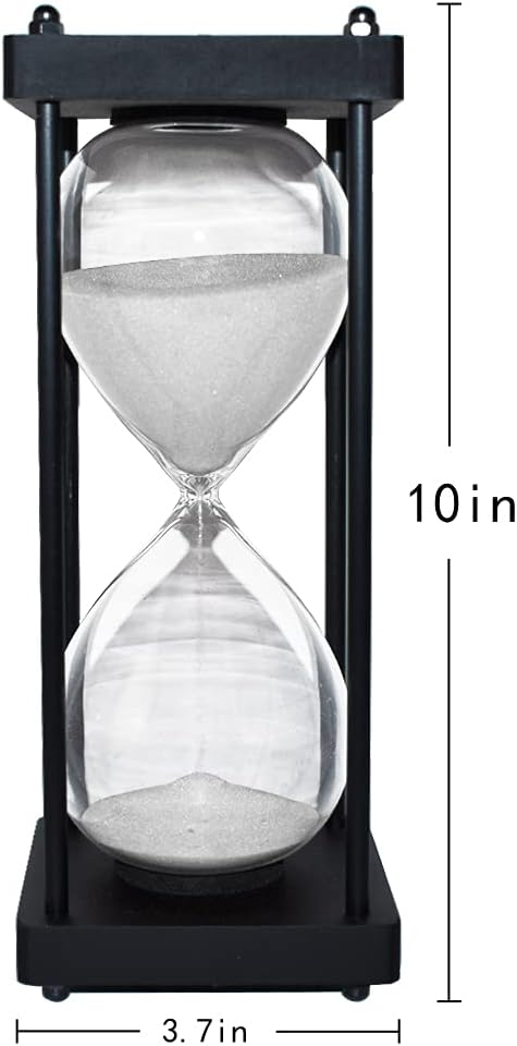 Hourglass Timer 60 Minute, Black Wooden Frame Decorative Sand Timer (White Sand, Large Size)-4