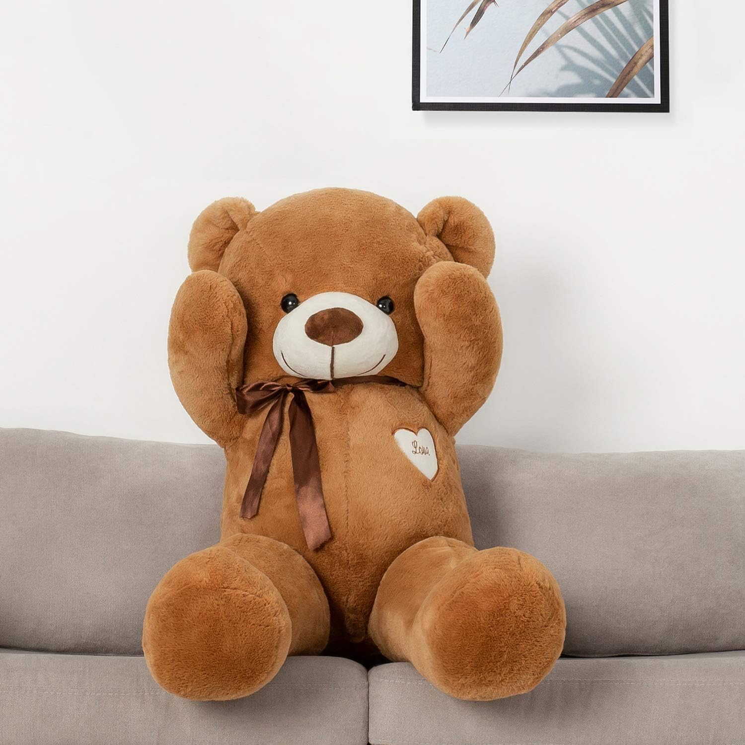 Big Teddy Bear Stuffed Animal 31.5 Inch Giant Teddy Bear with Love Heart Large Plush Toy Huge Soft Doll Gift for Kids Girls Girlfriend on Birthday Valentine's Day Christmas Baby Shower Brown-1