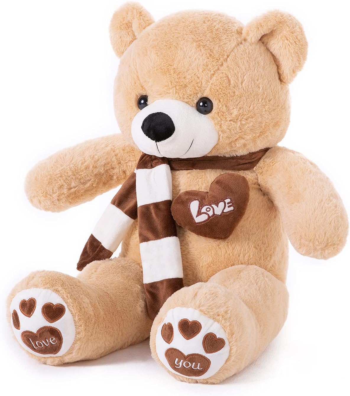 Big Teddy Bear Stuffed Animal Plush Teddy Bear with Scarf for Children Girls Girlfriends (31 Inches, Light Brown)-1