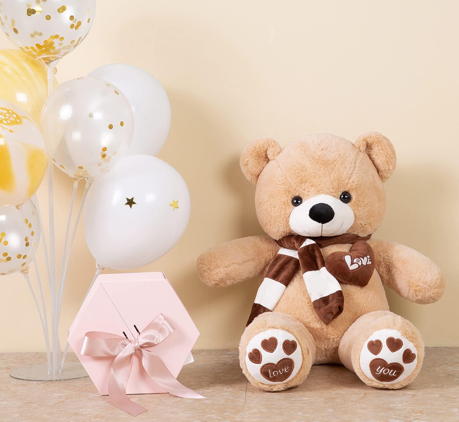 Big Teddy Bear Stuffed Animal Plush Teddy Bear with Scarf for Children Girls Girlfriends (31 Inches, Light Brown)-4