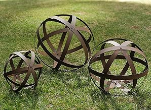 BSTGIFTS Metal Garden Spheres, Metal Band Decorative Spheres, Metal Folding Orb Garden Ball, Sets of 3