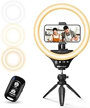 UBeesize 10" Selfie Ring Light with Tripod Stand & Cell Phone Holder, Dimmable Desktop LED Circle Light for Live Streaming/Makeup/YouTube/TIK Tok, Compatible with iOS and Android Phones Black