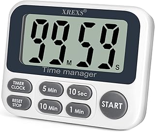 XREXS Digital Kitchen Timer, Magnetic Countdown Up Cooking Timer Clock with Large LCD Display, Adjustable Volume, Loud Alarm & Strong Magnet Classroom Timer for Teachers (Batteries Included)