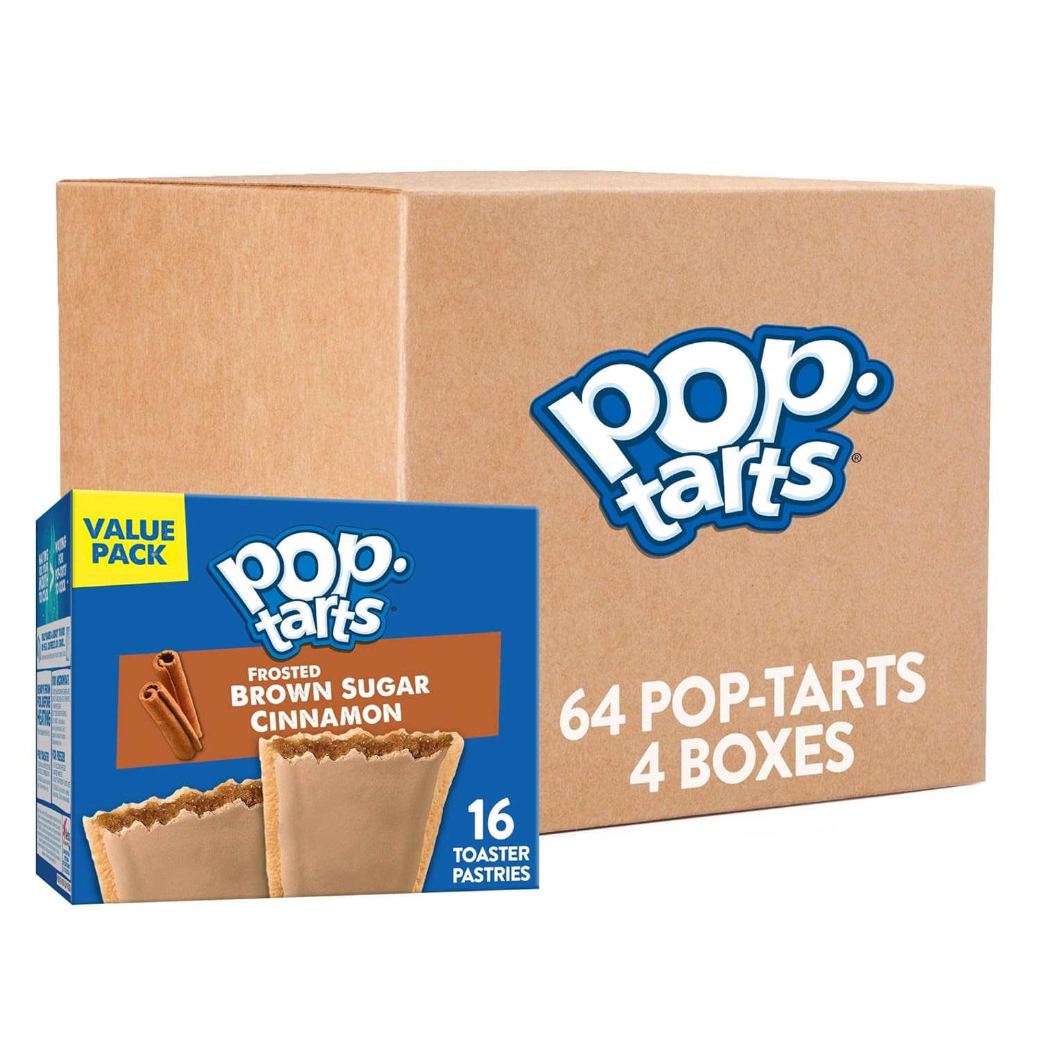 Pop-Tarts Toaster Pastries, Breakfast Foods, Kids Snacks, Frosted Brown Sugar Cinnamon, Value Pack (64 Pop-Tarts)-0