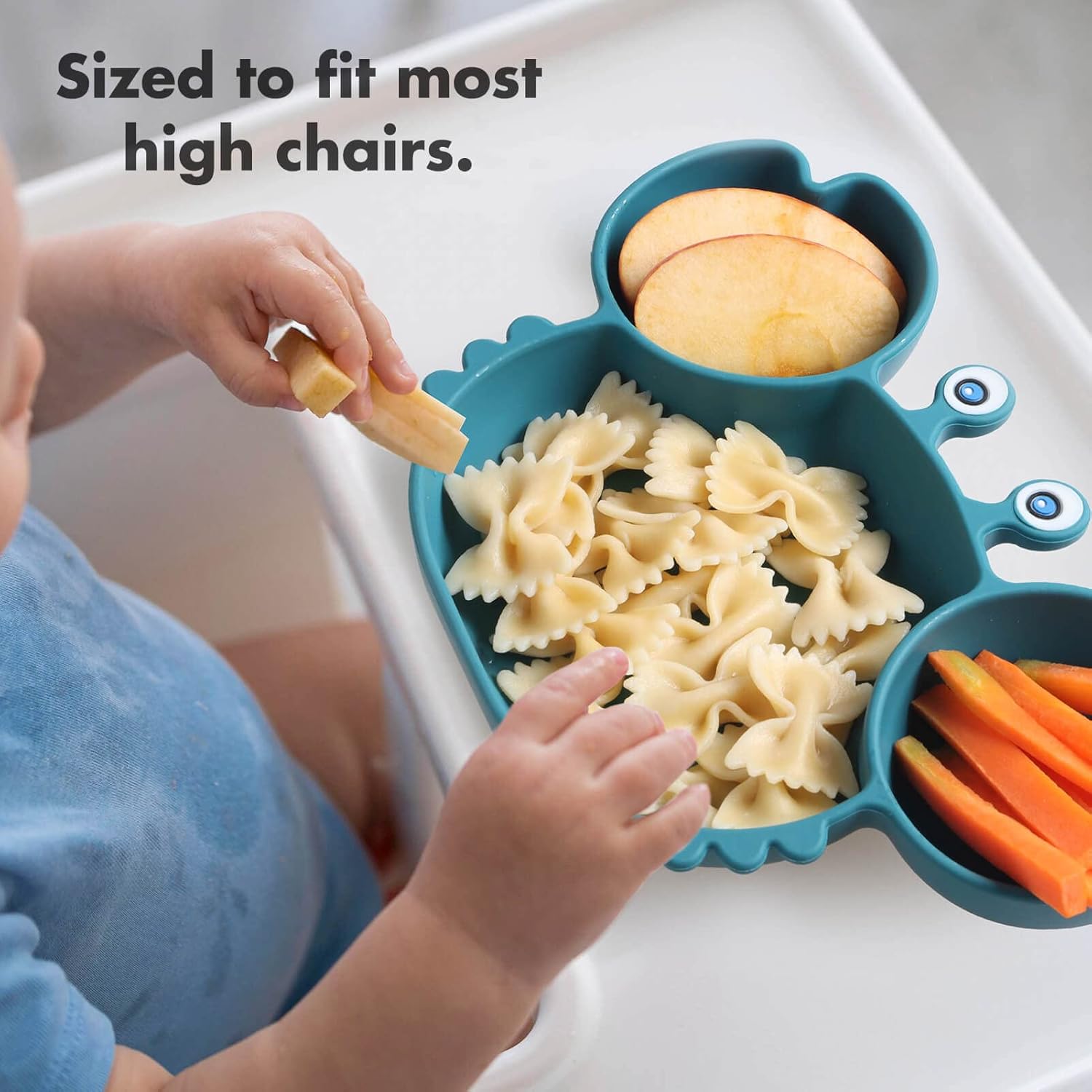 Baby Plates with Suction Divided, Baby Spoon Fork Set for Toddlers, Silicone Plates for Kids with Suction Baby Dishes Kids Plates and Utensils-crab blue-2